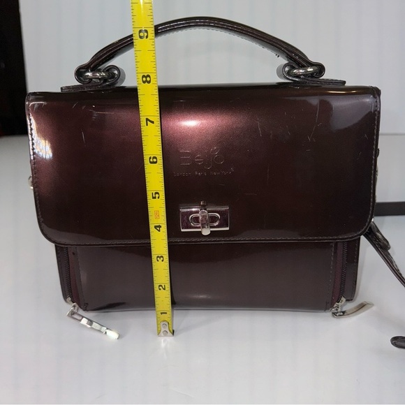 Beijo Brown Patent Top Handle Handbag Crossbody - Picture 12 of 16